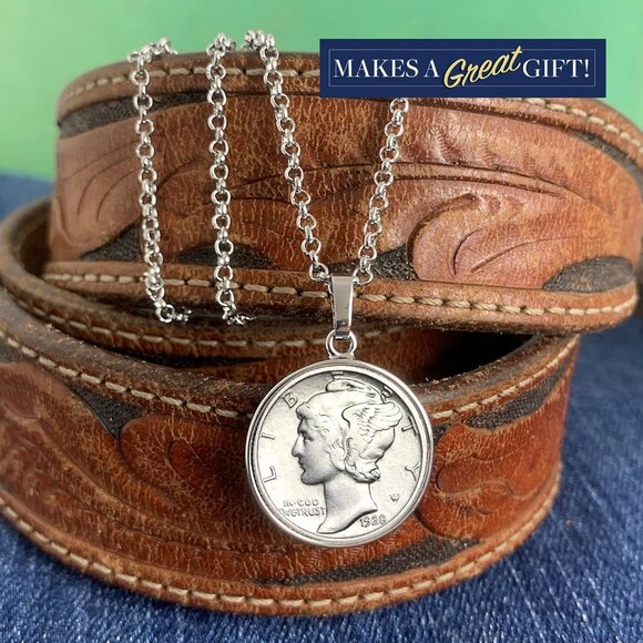 Authentic Silver Mercury Dime Necklace with 18" Silvertone Chain - Perfect Gift! - Picture 4 of 8